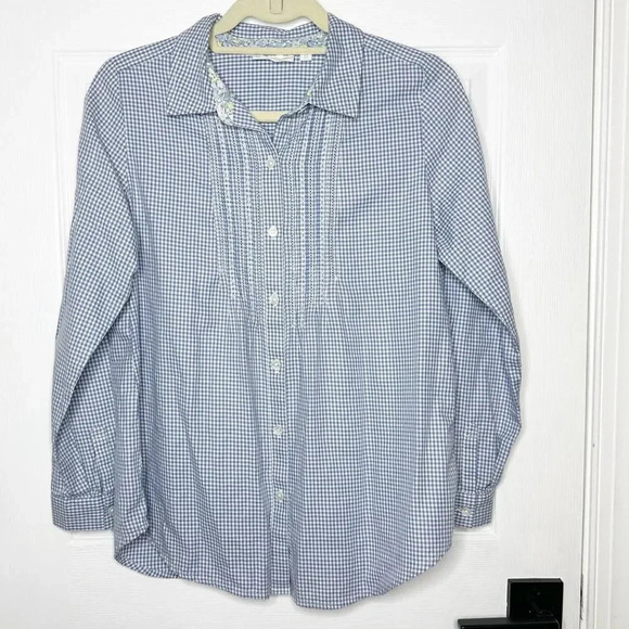 J. JILL Uncommon Threads XS Petite Mini Check Button Down‎ Shirt Pleated Career - Picture 1 of 6